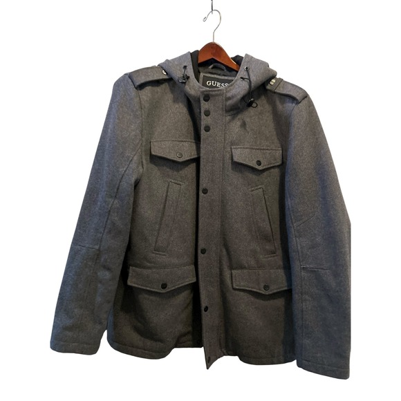 GUESS Gray Wool Blend Hooded Military Jacket Coat Womens - Picture 3 of 8